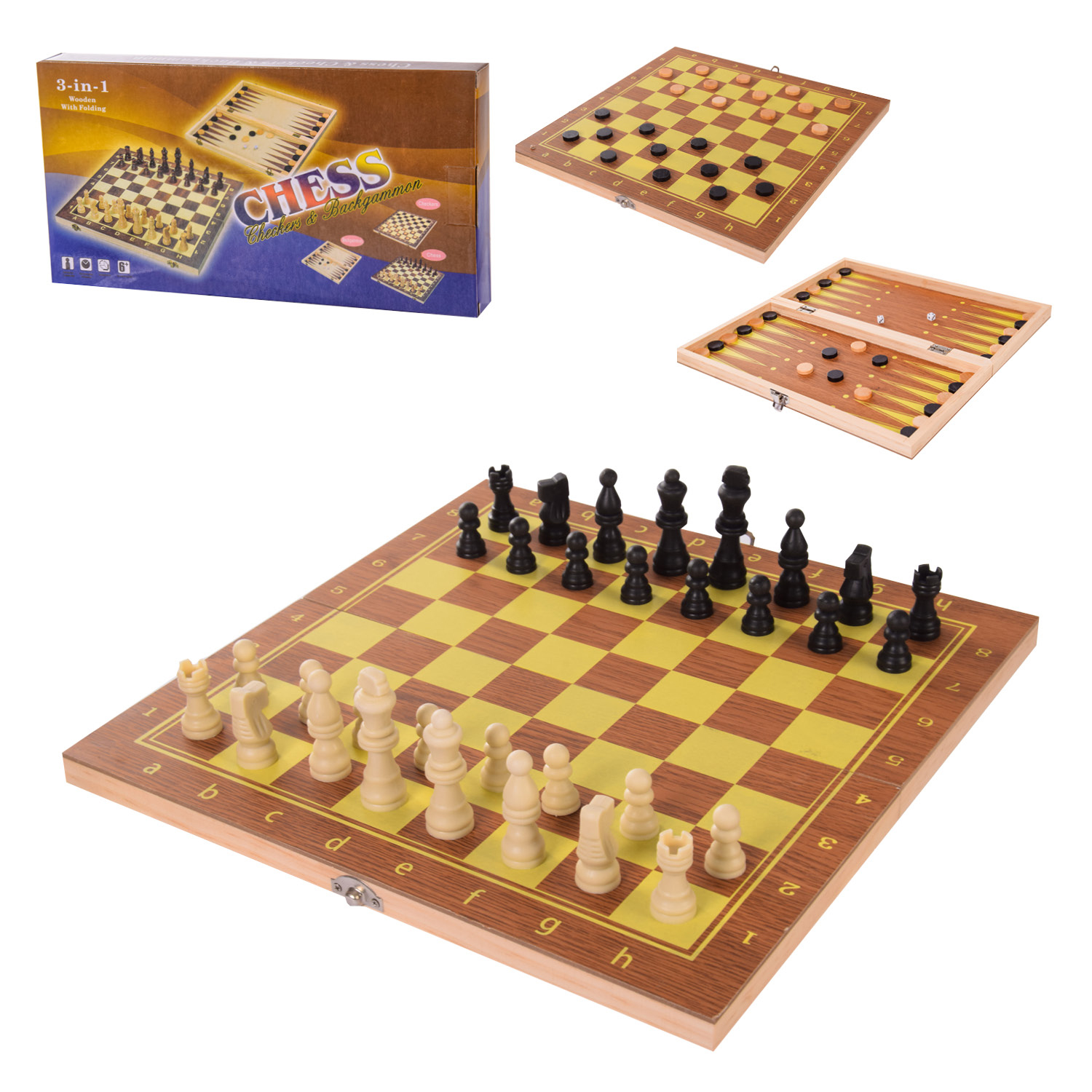 Шахи арт. 621A (60шт/2) 3 в 1 , шахи,шашки,нарди,короб. 24,5*13*3см