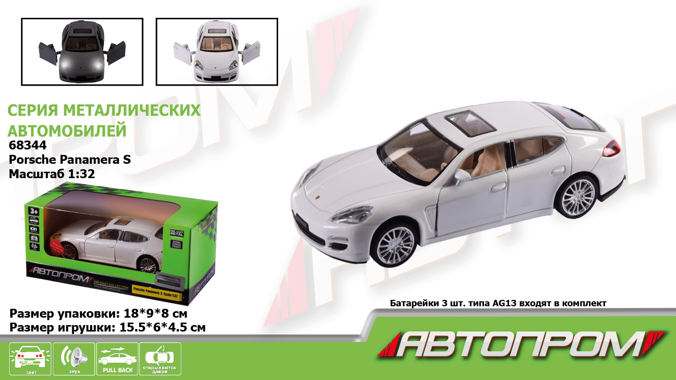 Машина мет. АВТОПРОМ арт. 68344 (48шт/2),1:32 Porsche Panamera S ,батар, світ.,звук,відкр..двері, короб. 18*9*9см