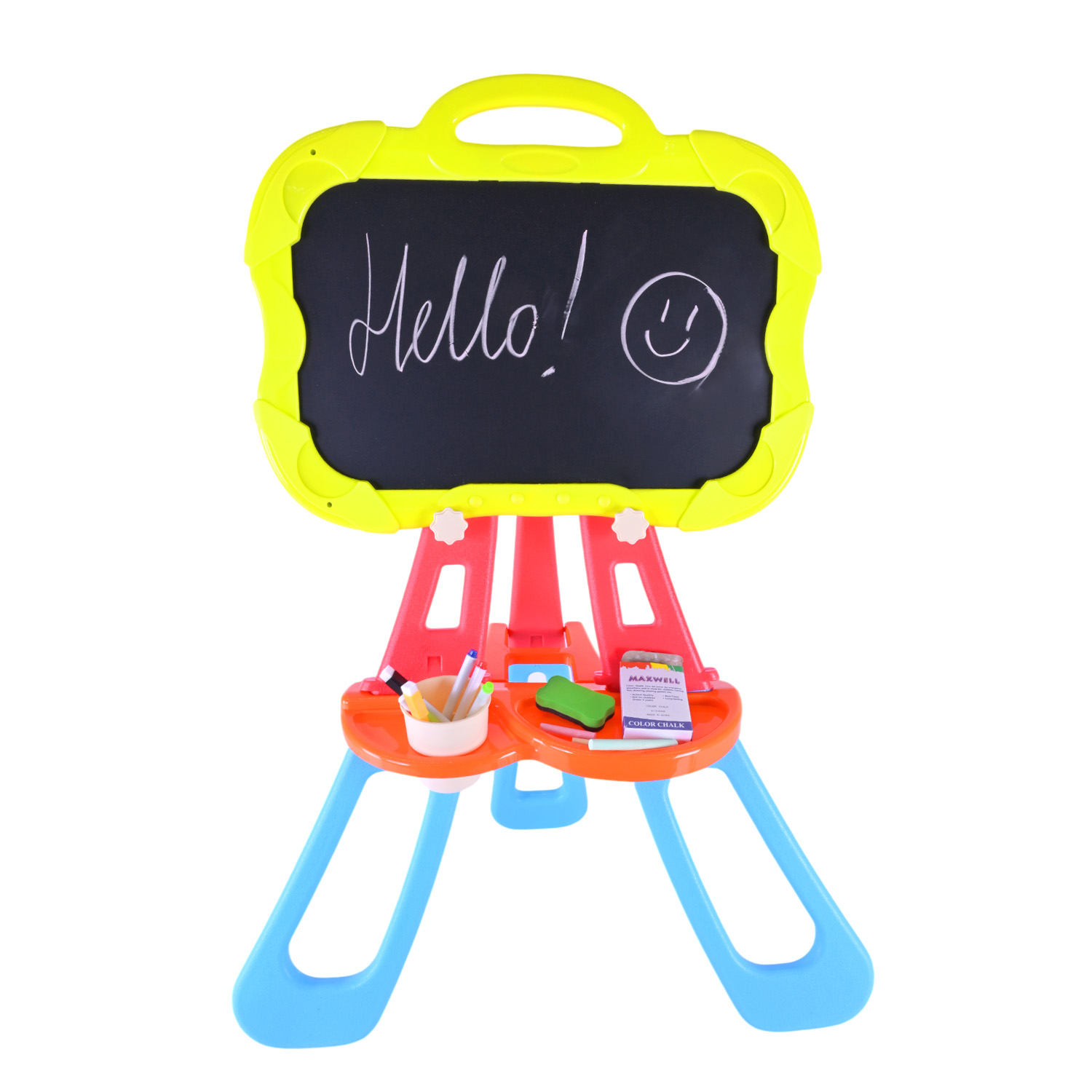 Мольберт арт.050-13 (12шт) р-р в зібраному вигляді 86*38,5*60см, двох-сторон. у наборі 3 маркери, крейда, короб.60*8,3*53см