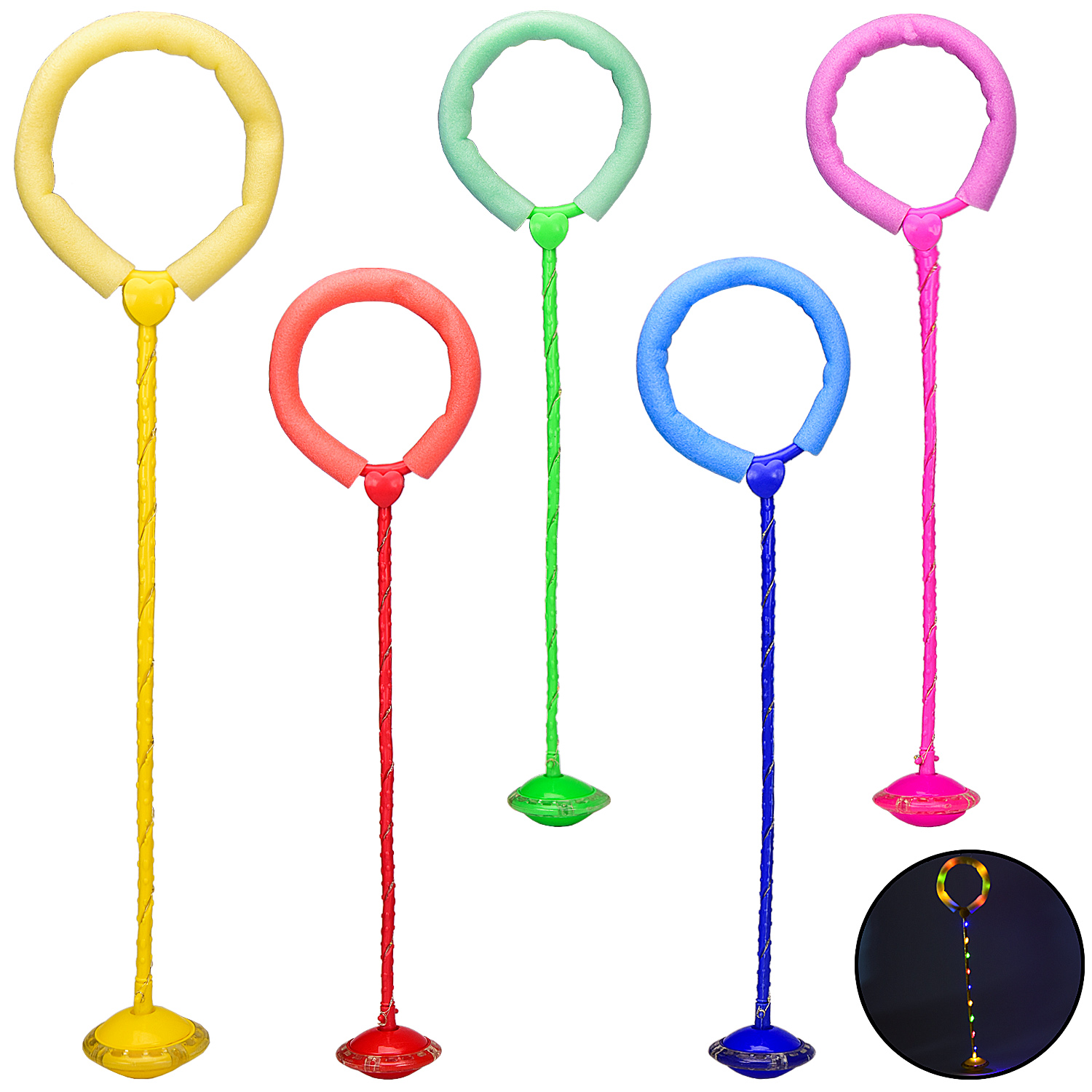 Скакалка з колесиком арт. SR19002 (100 шт) на одну ногу, світ, 5 кольорів, р-р іграшки – 63 см