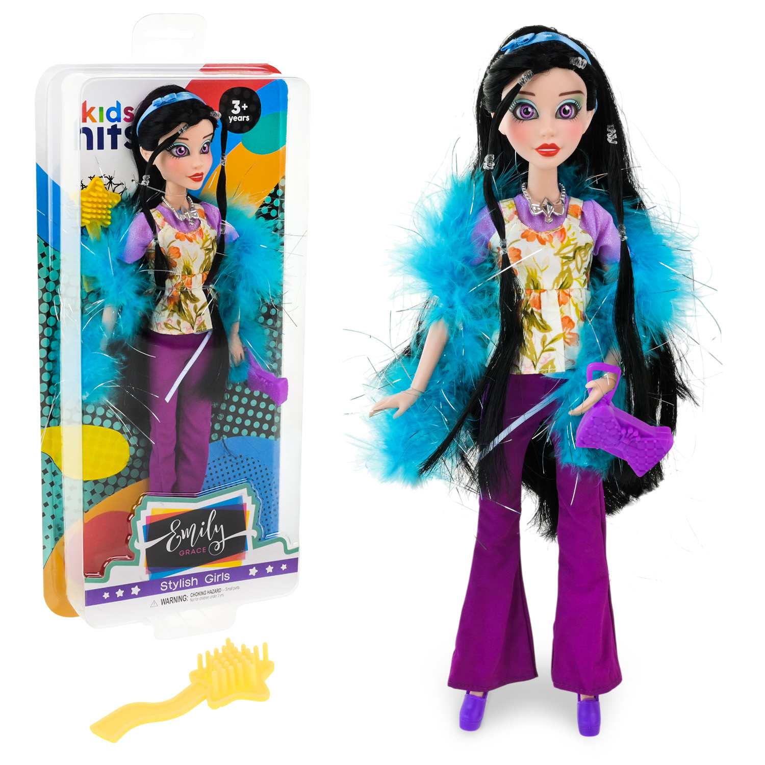 Лялька Emily Grace арт. KH24/005 (12шт) в стильному вбранні, у стилі 60 років, аксес, короб. 16,4*37,5*5,2 см