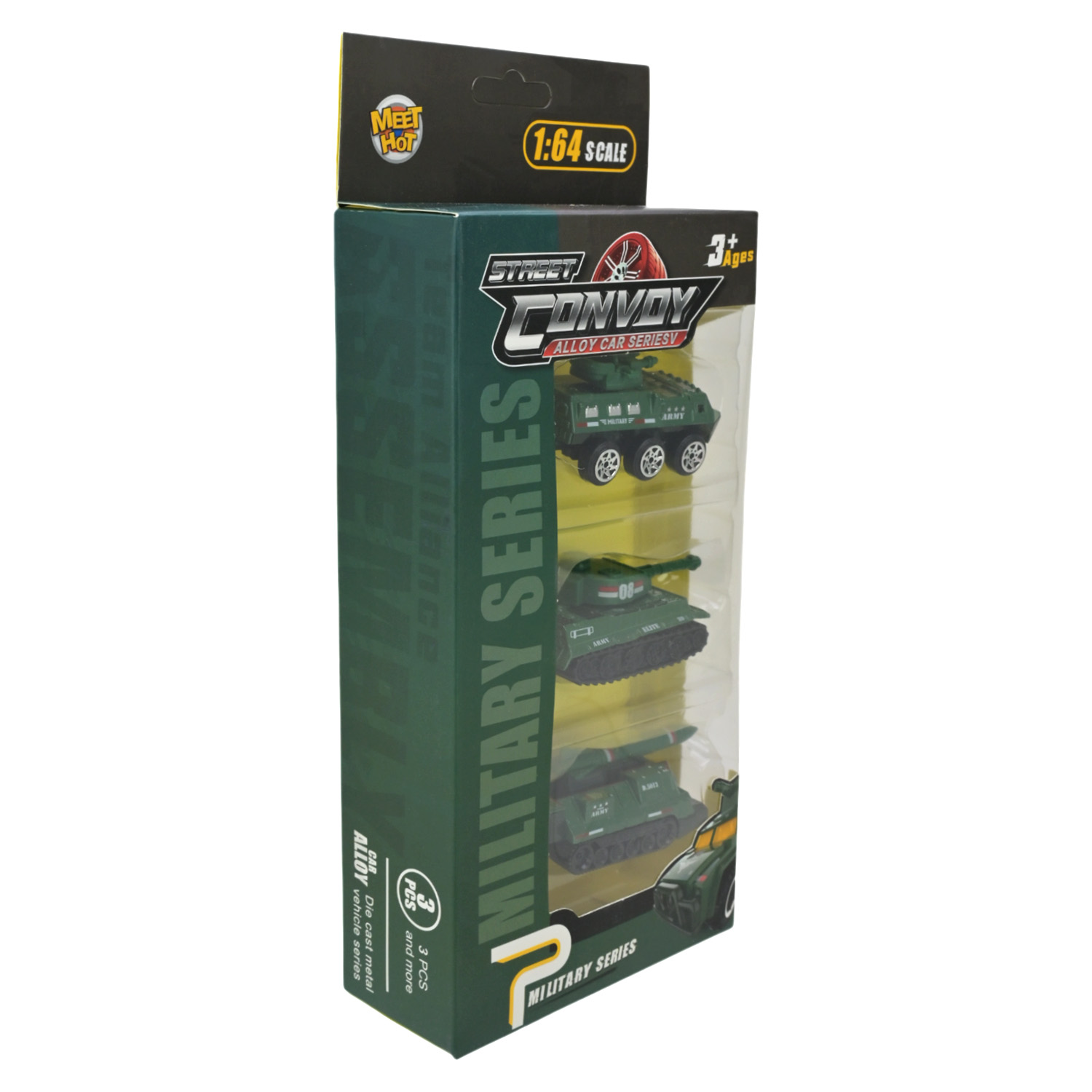 Машини набір метал арт. MH-207 (120шт/2)військовий, 2види, 3машини в компл., короб. 11*4,2*28см