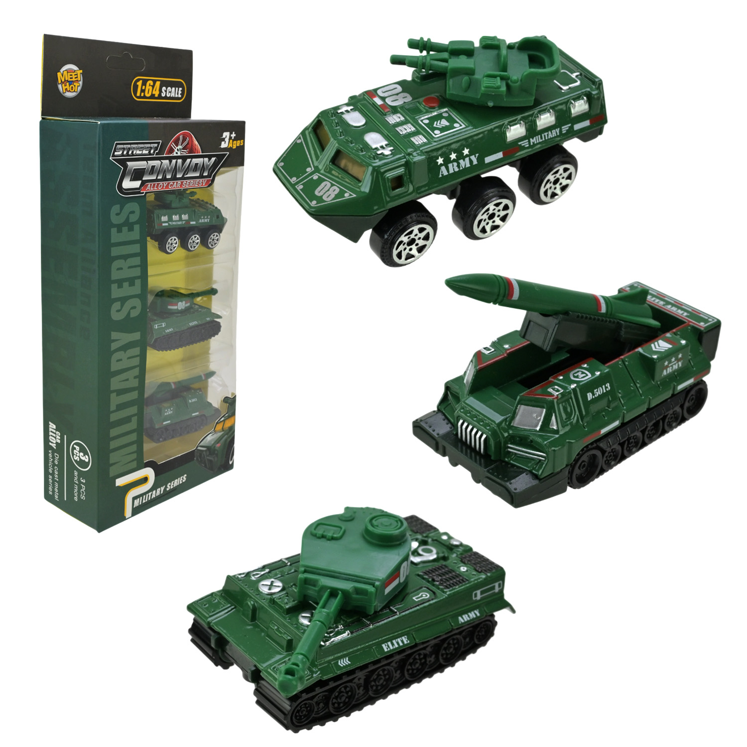 Машини набір метал арт. MH-207 (120шт/2)військовий, 2види, 3машини в компл., короб. 11*4,2*28см