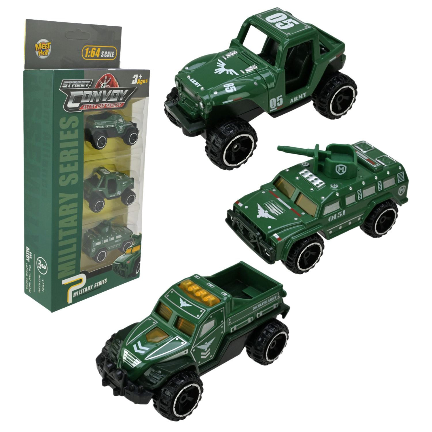 Машини набір метал арт. MH-207 (120шт/2)військовий, 2види, 3машини в компл., короб. 11*4,2*28см