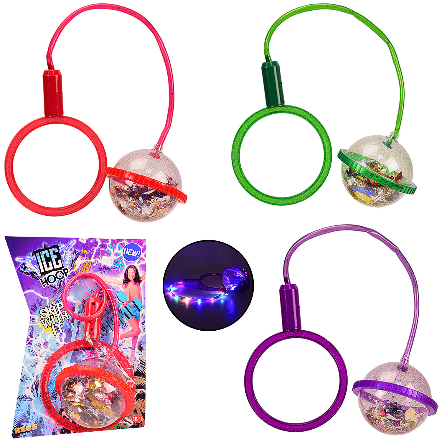 Скакалка арт. SA1003 (120шт/2) на одну ногу світло (3 режими), 3 кольори планшет.- 22*31 см, р-р іграшки - 70см