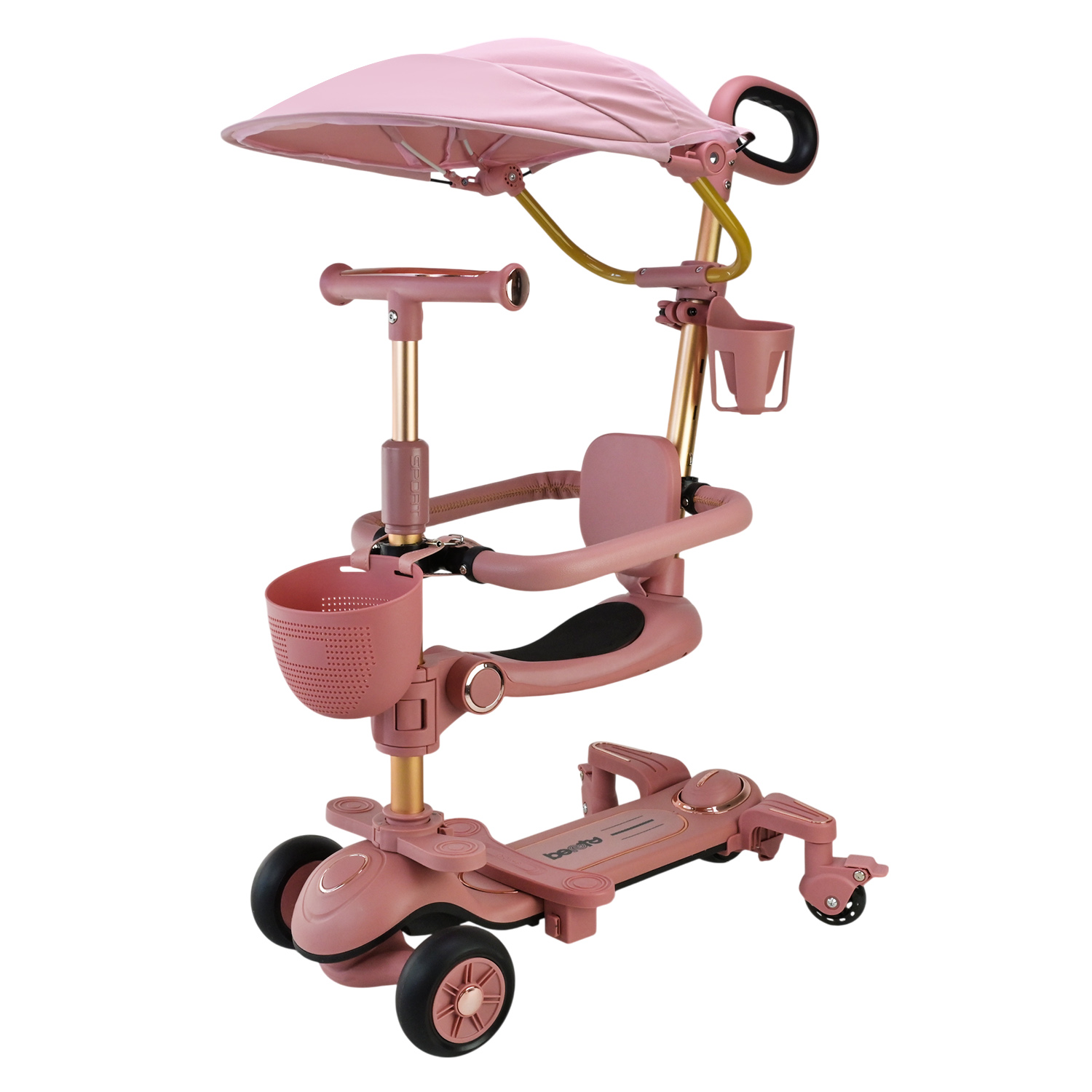 Самокат дитячий 3-х коліс арт. SC822 (3шт) 3 кольори, 2 колеса, PU світло, заднє пластик,складний з батьківск.ручкою та дахом,у кор