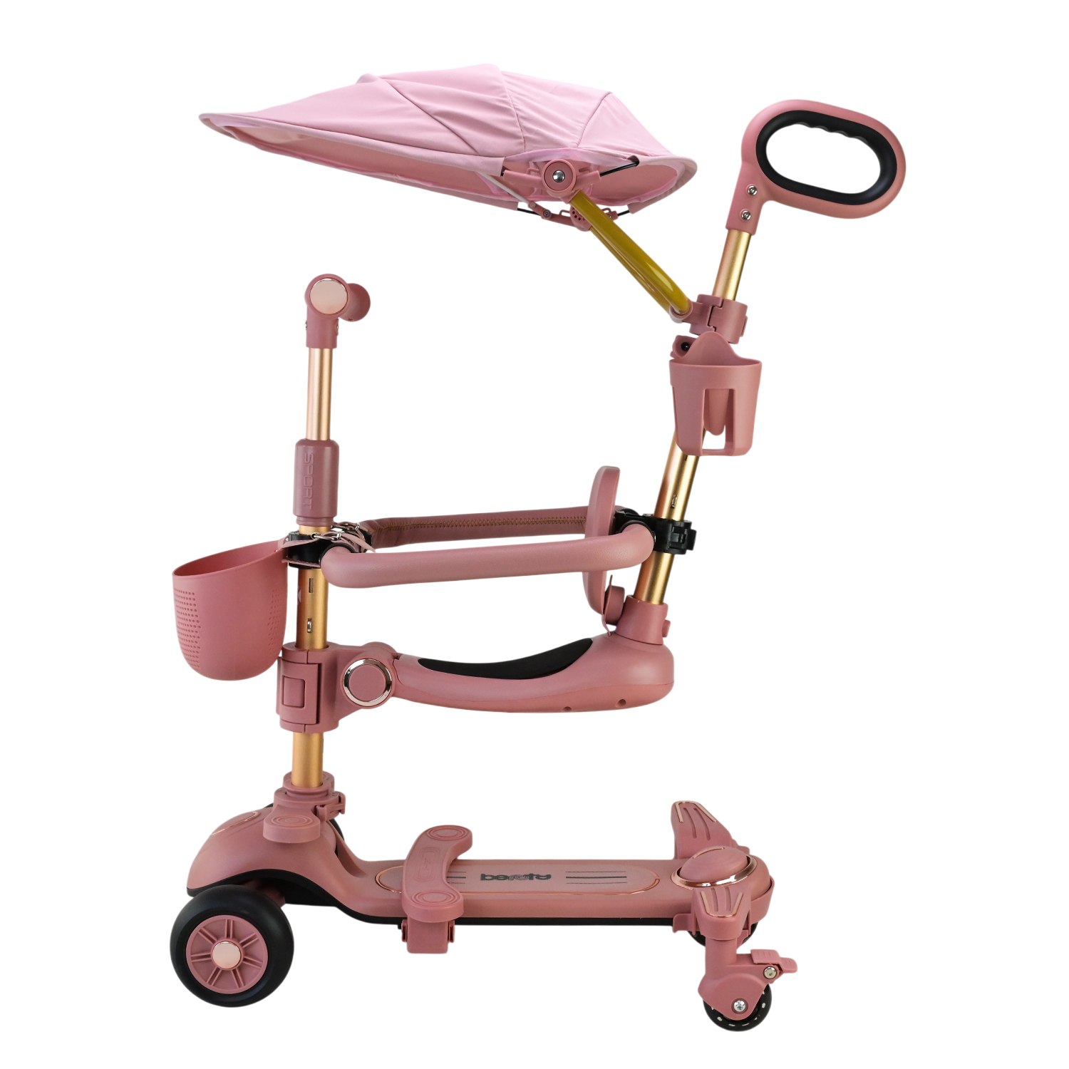 Самокат дитячий 3-х коліс арт. SC822 (3шт) 3 кольори, 2 колеса, PU світло, заднє пластик,складний з батьківск.ручкою та дахом,у кор