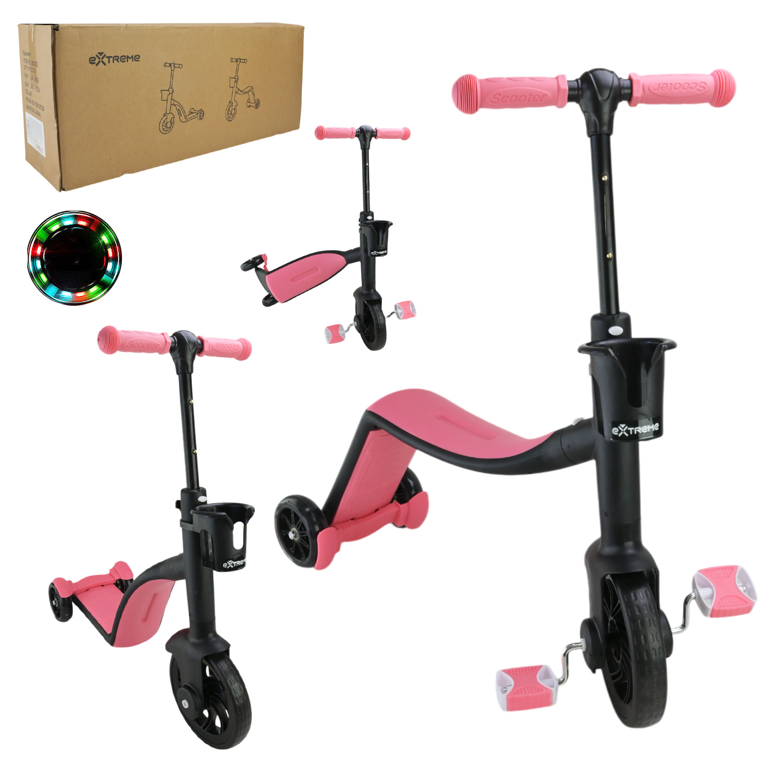 Самокат дитячий 3-х коліс  арт. SC823 (1шт)   2В1- велобіг та самокат, колеса EVA,рожевий у короб. 63х18х26 см