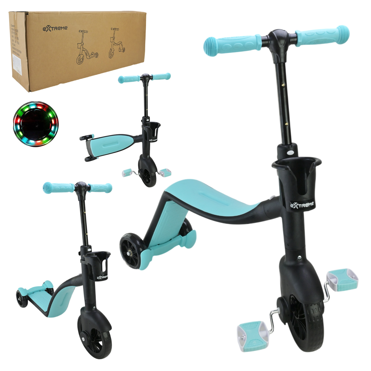 Самокат дитячий 3-х коліс  арт. SC824 (1шт)  2В1- велобіг та самокат, колеса EVA,блакинтний у короб. 63х18х26 см