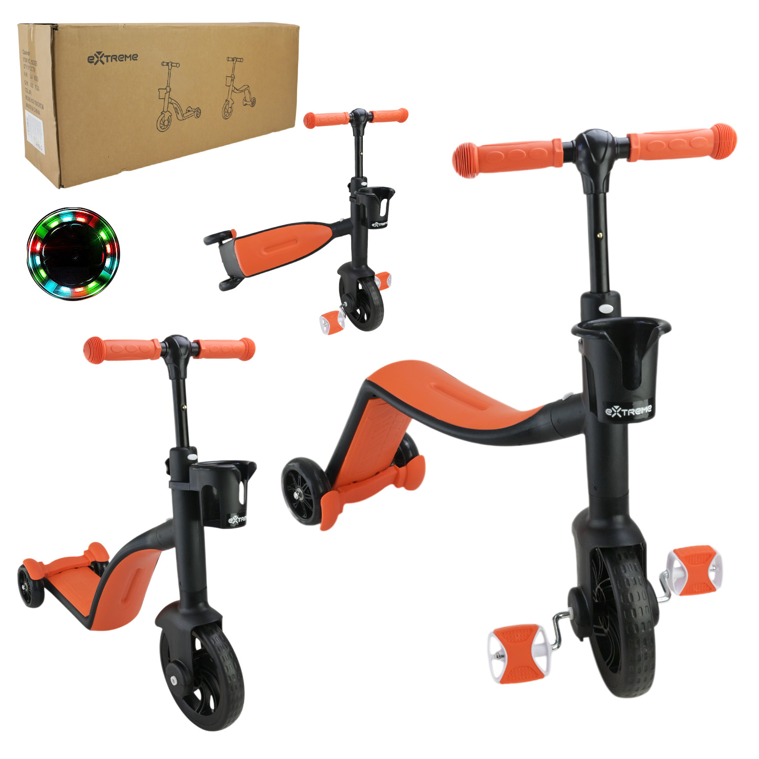 Самокат дитячий 3-х коліс  арт. SC825 (1шт)   2В1- велобіг та самокат, колеса EVA,помаранчевий у короб. 63х18х26 см