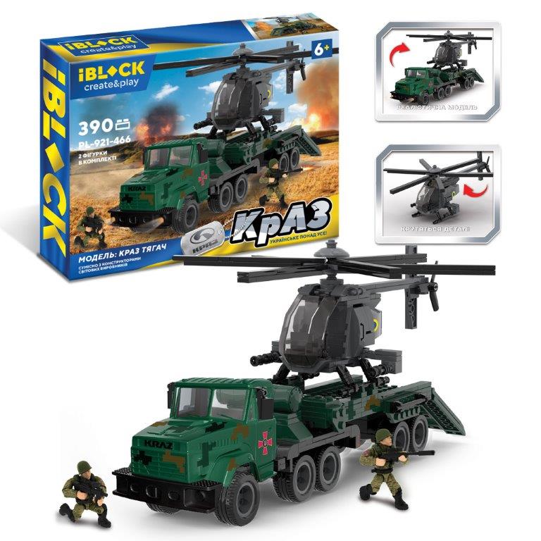 Конструктор IBLOCK арт. PL-921-466 (12шт) Армия КРАЗ Тягач, 390 дет, 2 фігурки,  короб. 37,5*26*6см