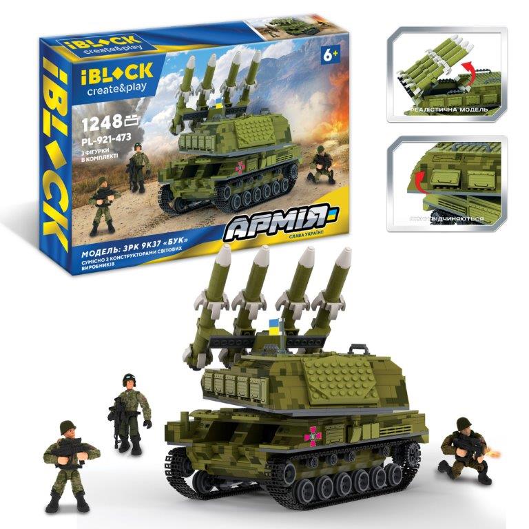 Конструктор IBLOCK арт. PL-921-473 (6шт) Армія, ЗРК 9К37 "БУК", 1248 дет., 3 фіг у  короб. 63,5*9*42,5см