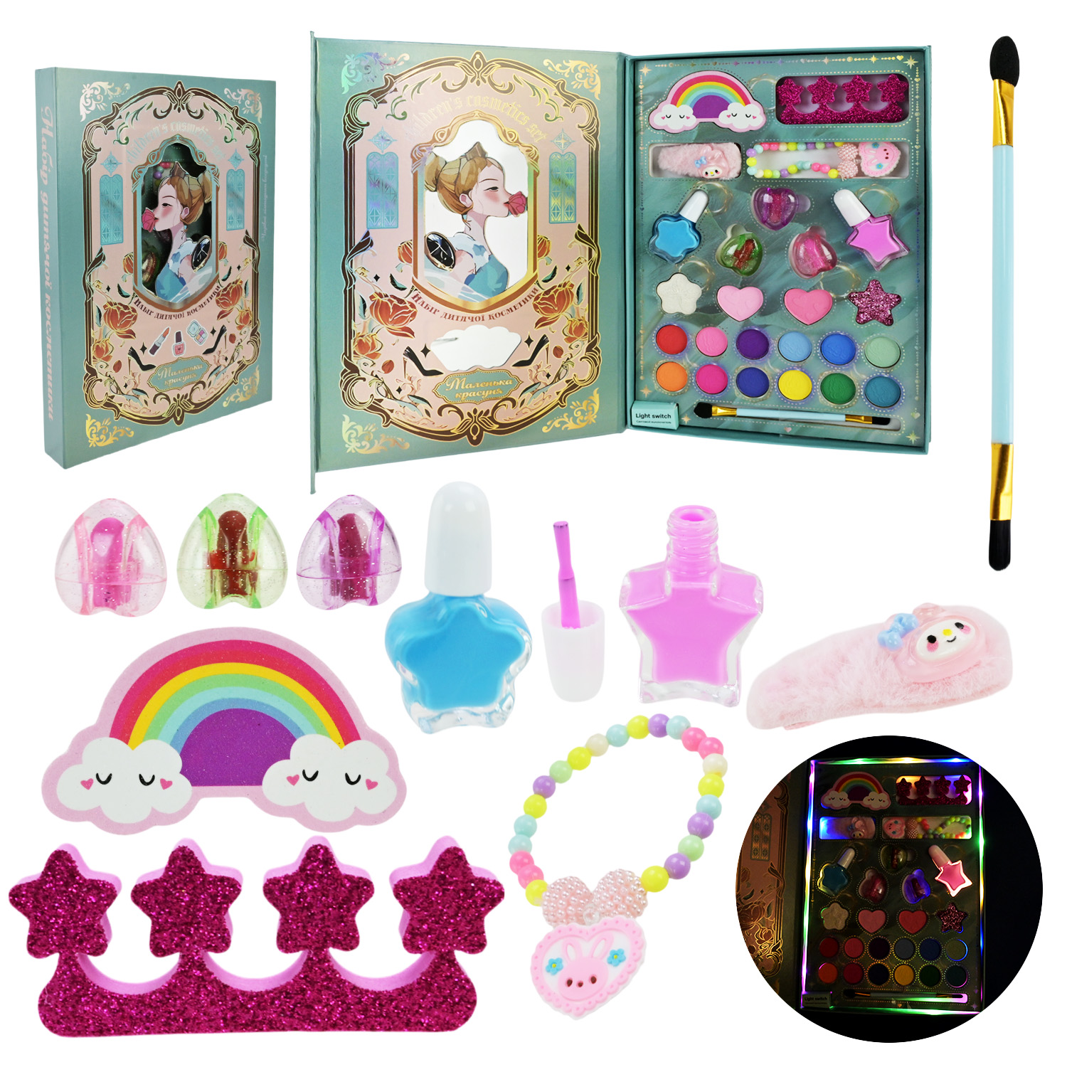 Косметика арт. UKR2402 (72шт/6)  батар. палетка, лак, помада, тіні, світло, аксес короб. 18*3*25см