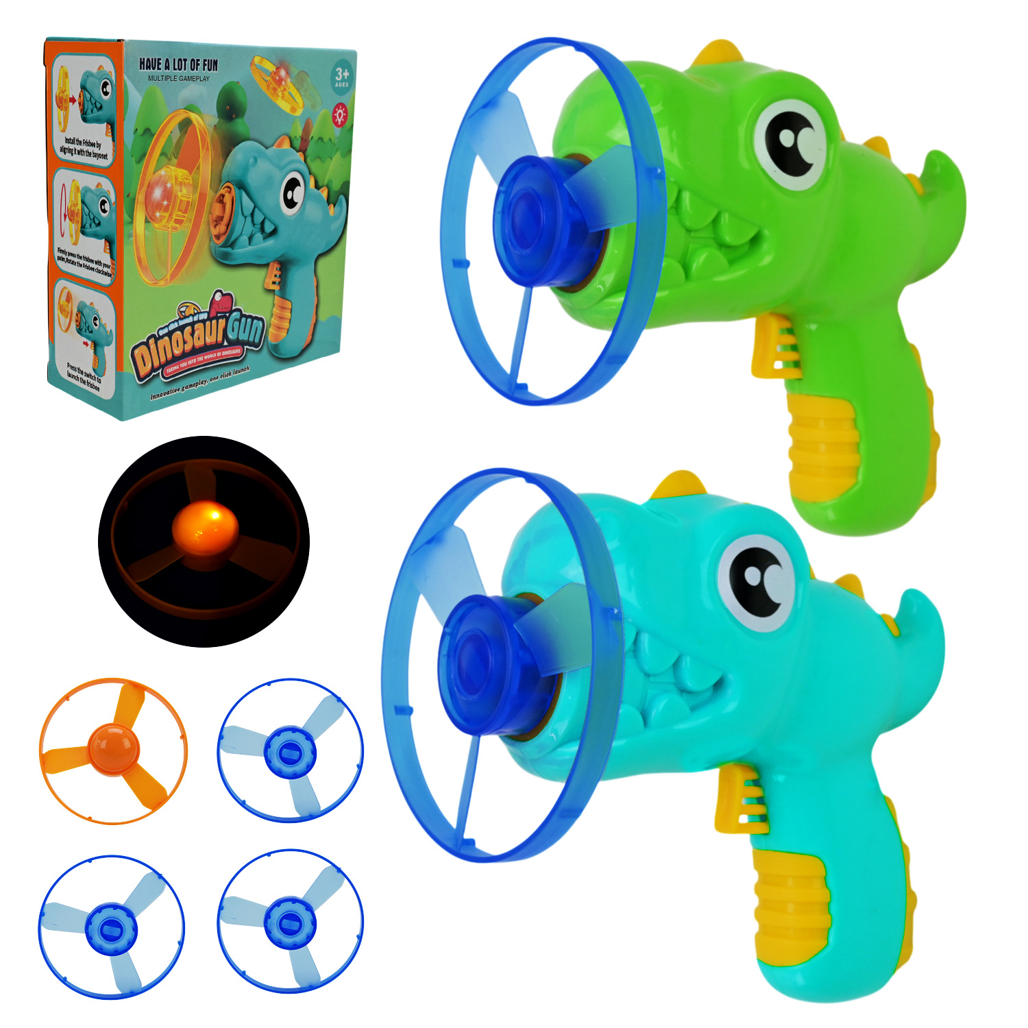 Пістолет запускач арт. HM-03 (180шт)  Динозавр,4 тарілки 14,*5,2*13,7 см у кор.