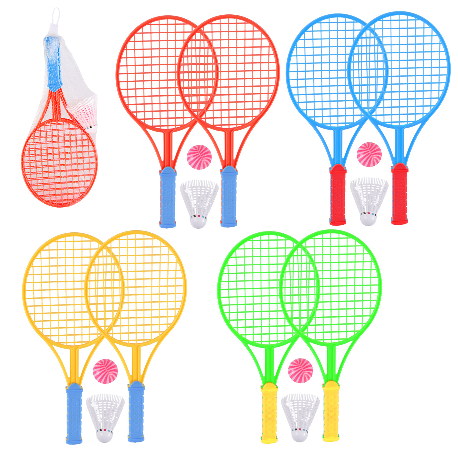 Набір ракеток арт. 605-13 (480шт/4) 2 ракетки, воланчик і м'ячик у сітці 4 кольори