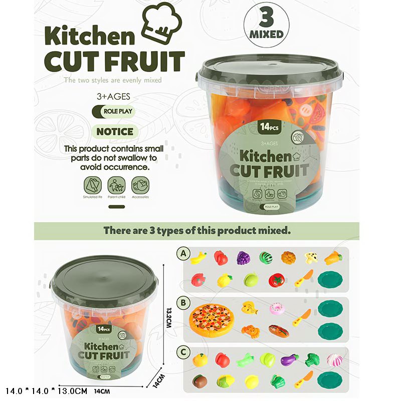 Продукти набір арт. CK113 (108шт/2) микс 3 види, продукты на липучках у відерці 13*14*14см.