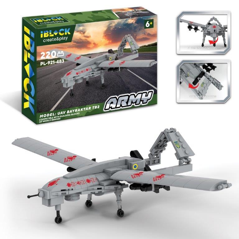 Конструктор IBLOCK арт. PL-921-483 (12шт) Армія, Bayraktar TB2, 220 дет., короб. 37,5*6*25,5см