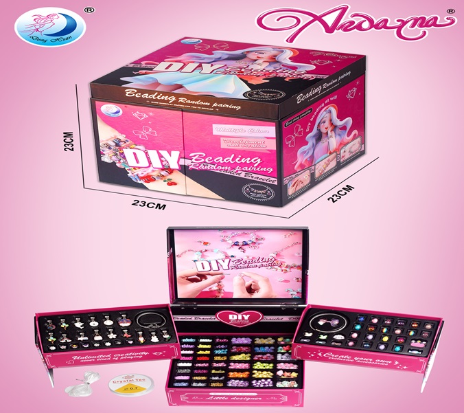 Набір аксесуари для дівчат арт. B4347 (24шт/2) розкладна скринька, металеві та пластикові намистини, браслет короб. 23*23*23см