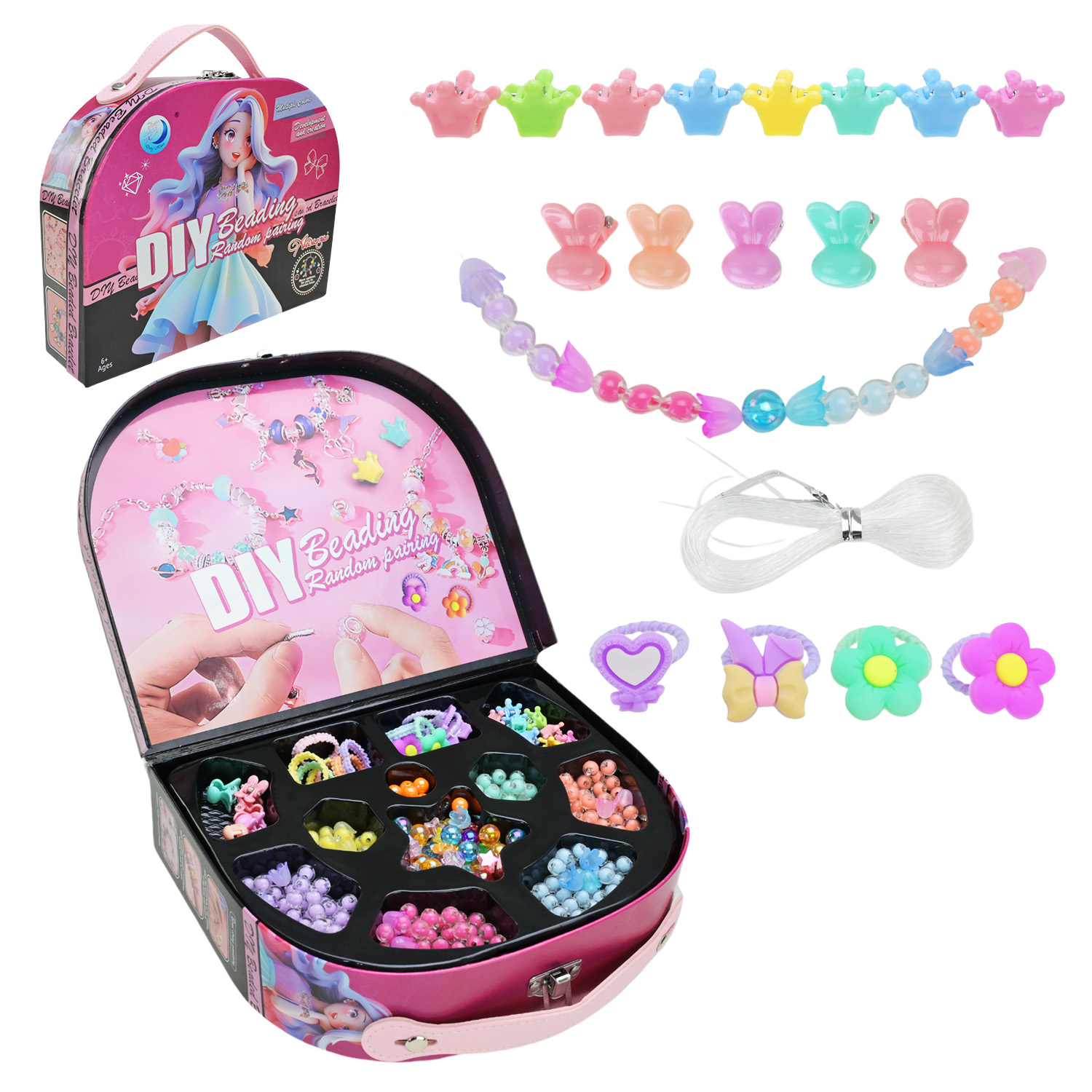 Набір аксесуари для дівчат арт. B4348 (72шт/2) сумочка, з металевими та пластиковими намистинами, прикраси для волосся короб. 23*18*5,5см
