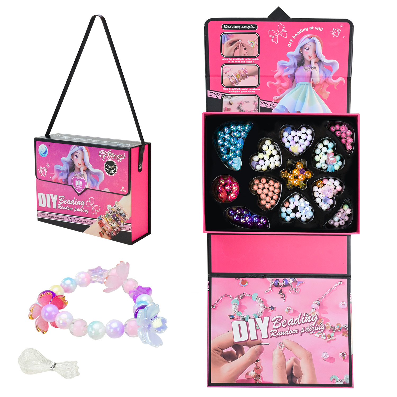 Набір прикрас арт. B4349 (60шт/2) сумочка, з металевими та пластиковими намистинами, аксесуари короб. 17,5*7*22см