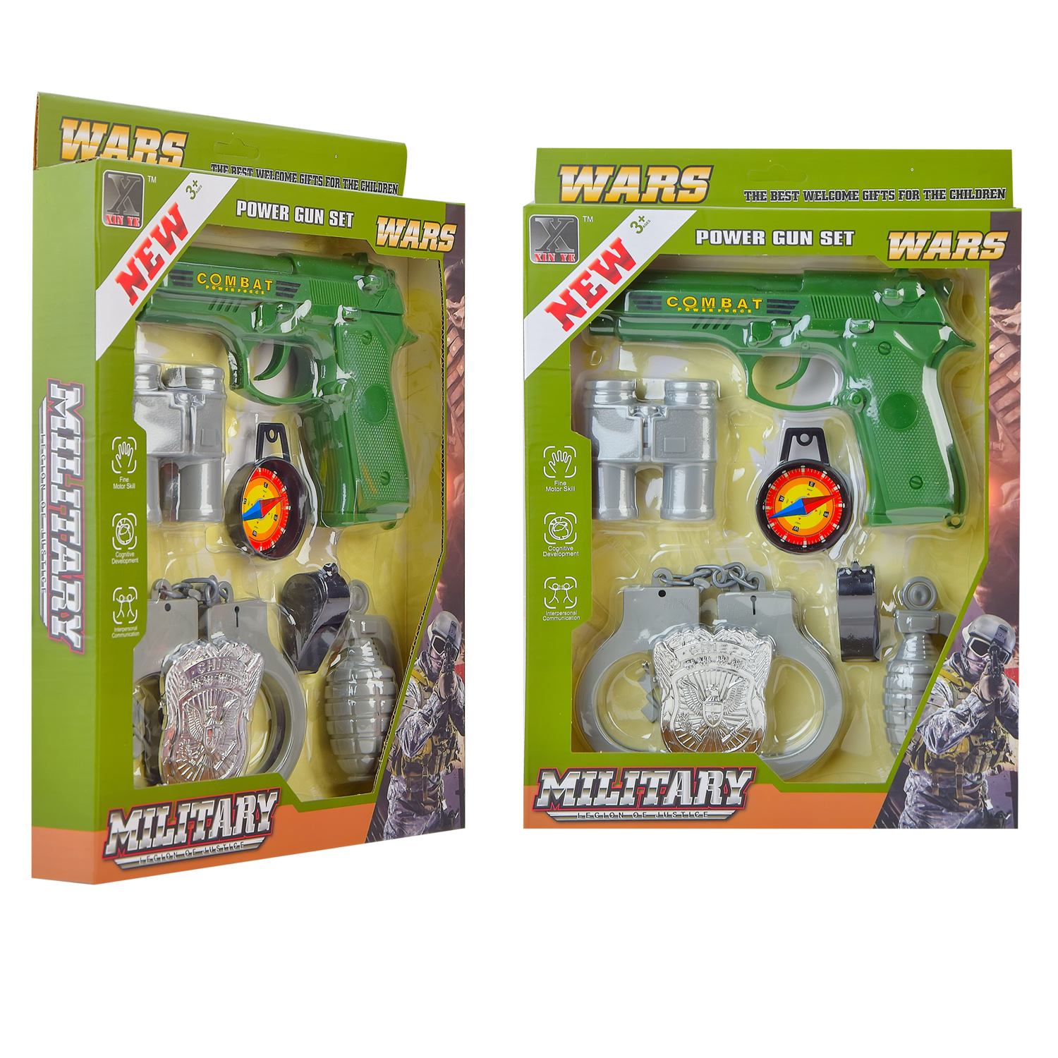 Військовий набір арт. JS039 (108шт/2)батар., світ, звук, пістолет, наручники, аксесуари, короб. 32,5*4*23см