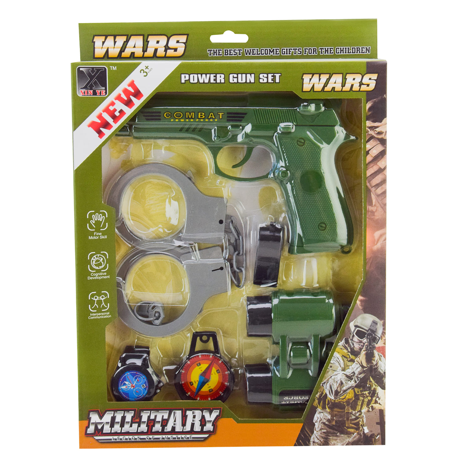 Військовий набір арт. JS040 (108шт/2) батар., світло, звук, пістолет, наручники, аксесуари, короб. 32,5*4*23см