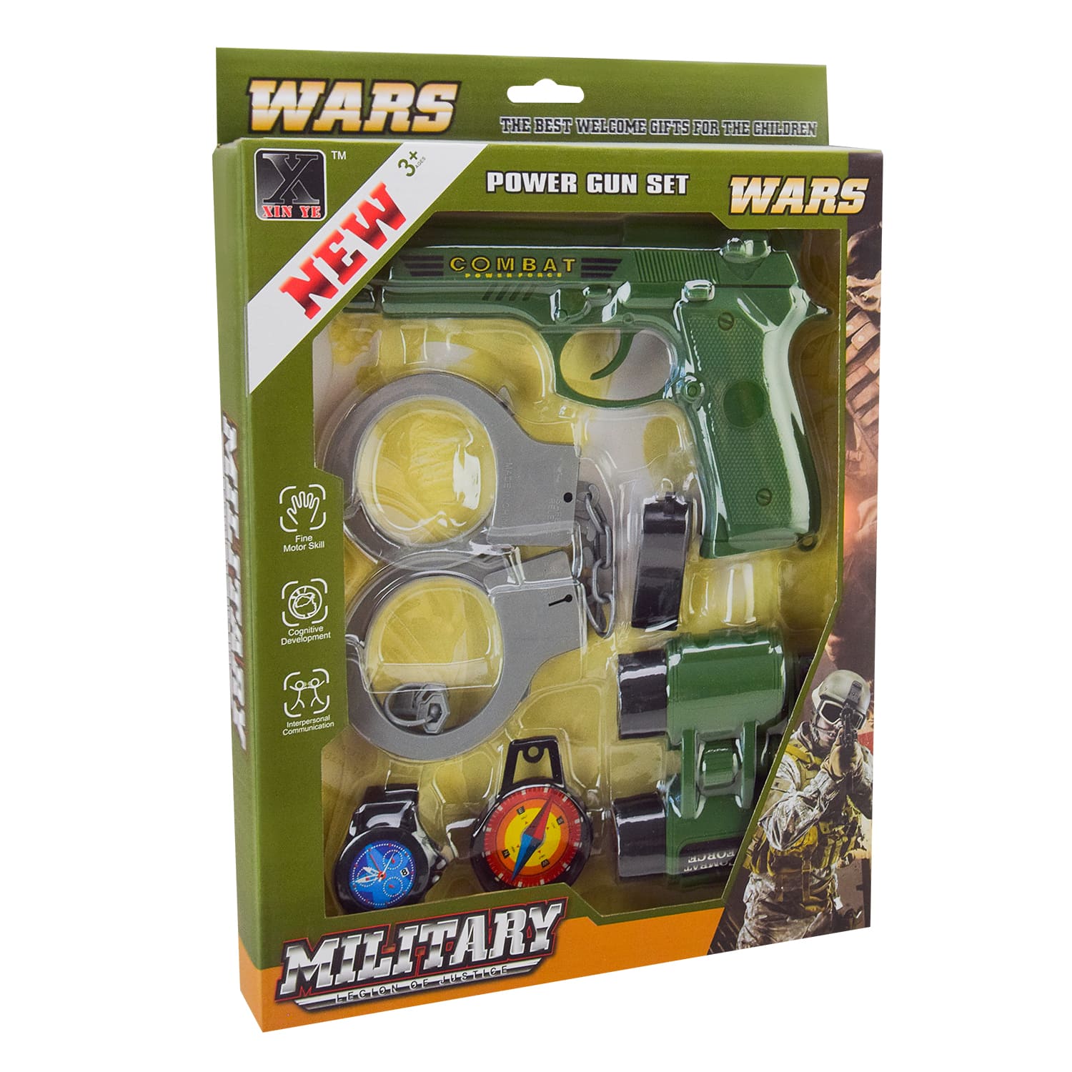 Військовий набір арт. JS040 (108шт/2) батар., світло, звук, пістолет, наручники, аксесуари, короб. 32,5*4*23см