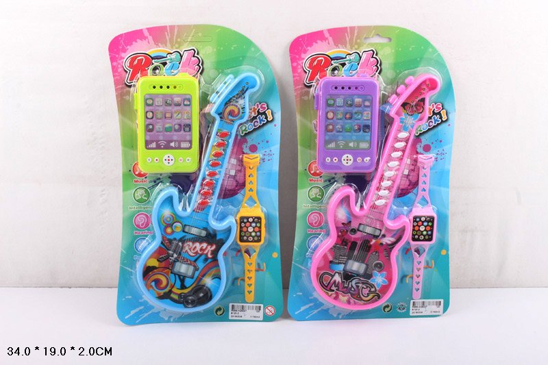 Гітара арт. 8120-2 (120шт/2) 2 кольри мікс,у наборі моб.телефончик, наручні часики, планшет. 34*19*2см