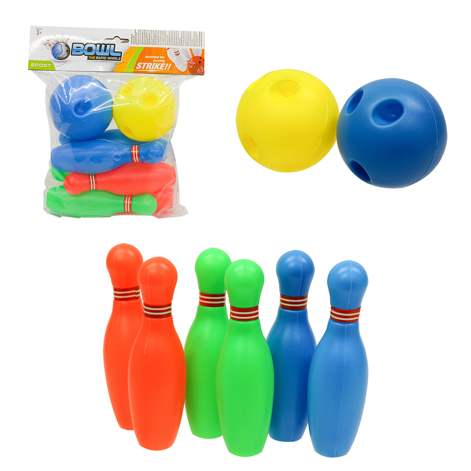 Боулінг арт. 6803 (210шт/2) 6 кеглів, 2 м'ячики пакет. 18*2,5*8 см