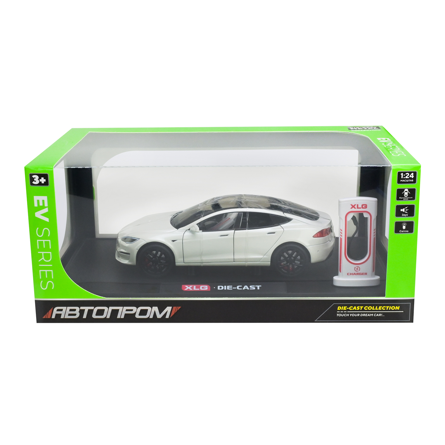 Машина мет. АВТОПРОМ арт. AP7713 (12шт) 1:24,5 кольорів, із зарядною станцією, батар, світ., звук, двері відкр., в короб.29*16*12,6см