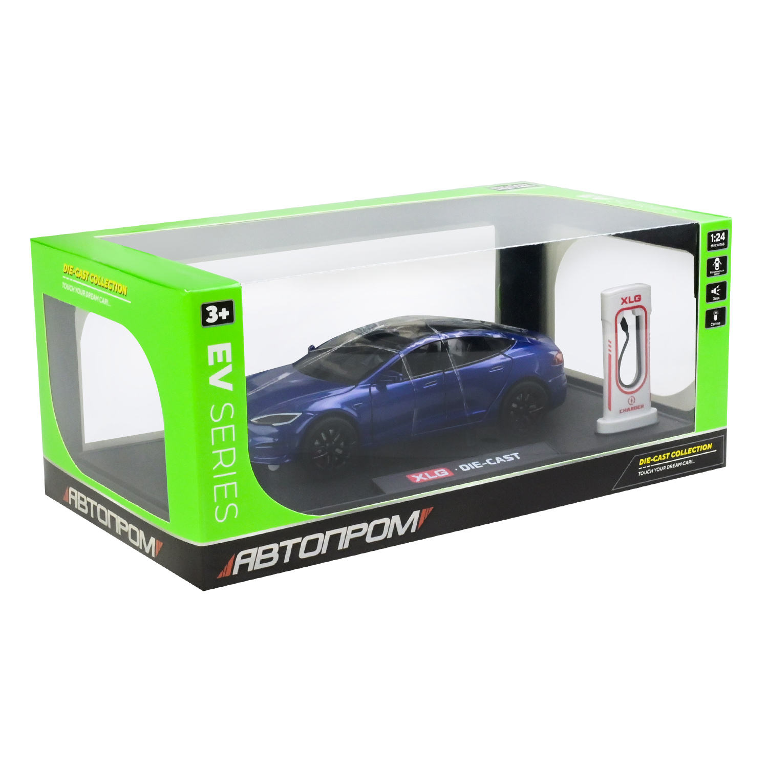 Машина мет. АВТОПРОМ арт. AP7713 (12шт) 1:24,5 кольорів, із зарядною станцією, батар, світ., звук, двері відкр., в короб.29*16*12,6см