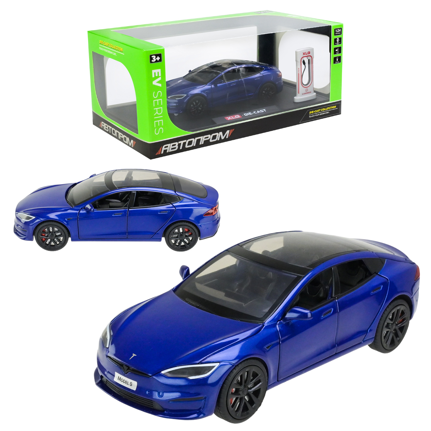 Машина мет. АВТОПРОМ арт. AP7713 (12шт) 1:24,5 кольорів, із зарядною станцією, батар, світ., звук, двері відкр., в короб.29*16*12,6см