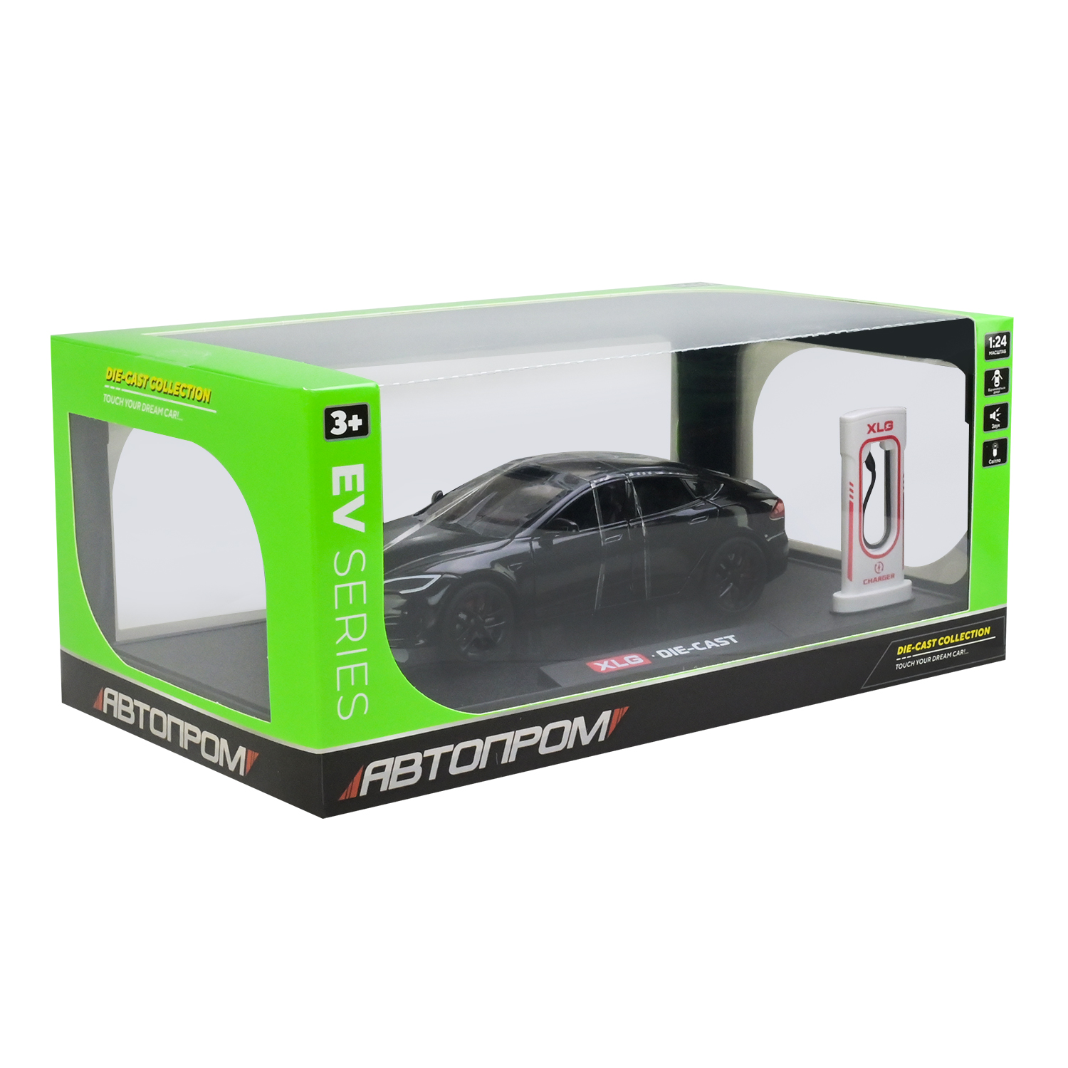 Машина мет. АВТОПРОМ арт. AP7713 (12шт) 1:24,5 кольорів, із зарядною станцією, батар, світ., звук, двері відкр., в короб.29*16*12,6см