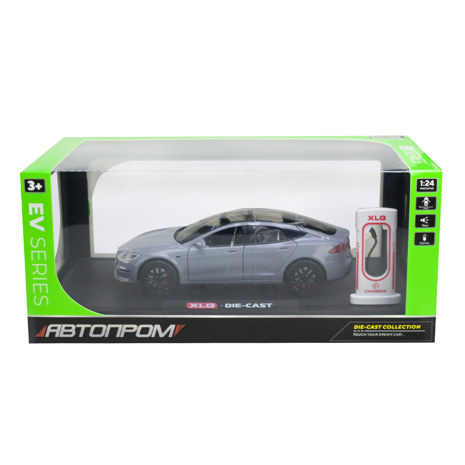 Машина мет. АВТОПРОМ арт. AP7713 (12шт) 1:24,5 кольорів, із зарядною станцією, батар, світ., звук, двері відкр., в короб.29*16*12,6см