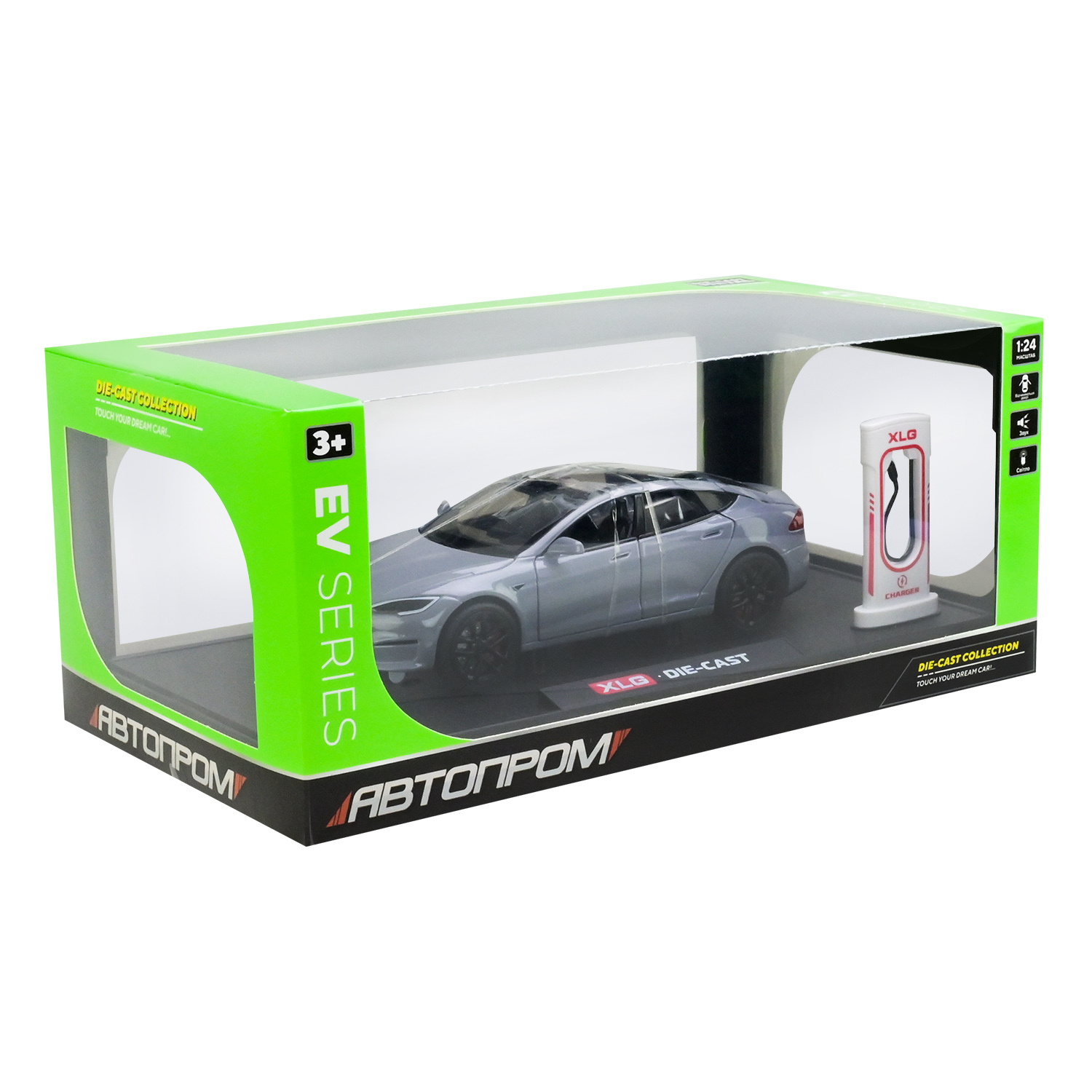 Машина мет. АВТОПРОМ арт. AP7713 (12шт) 1:24,5 кольорів, із зарядною станцією, батар, світ., звук, двері відкр., в короб.29*16*12,6см