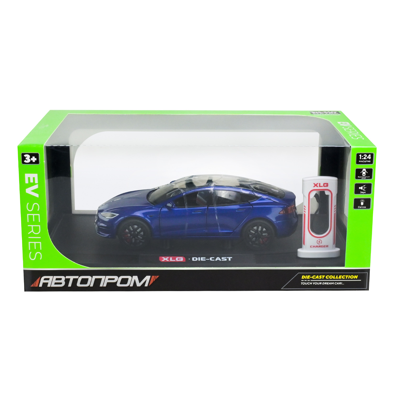 Машина мет. АВТОПРОМ арт. AP7713 (12шт) 1:24,5 кольорів, із зарядною станцією, батар, світ., звук, двері відкр., в короб.29*16*12,6см