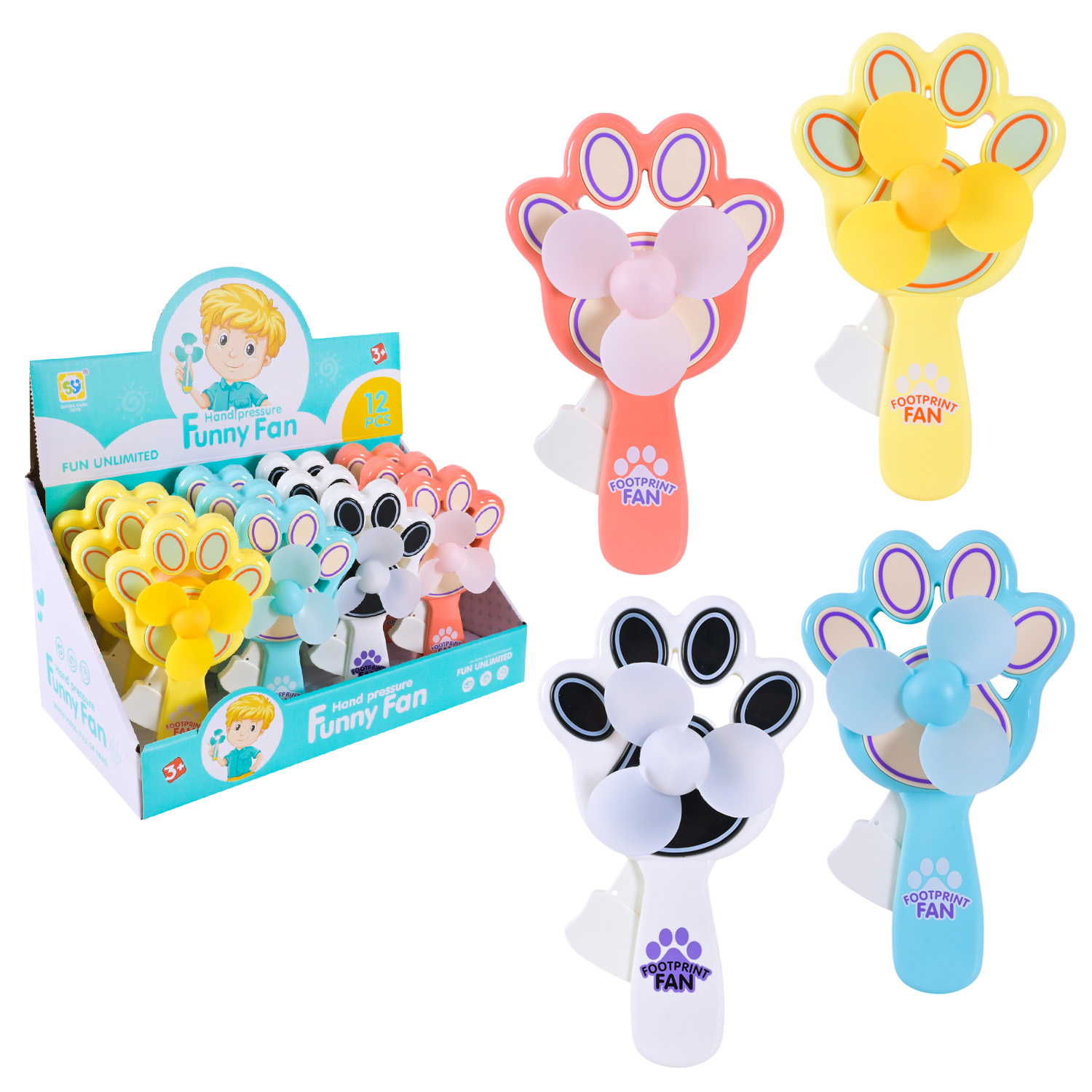 Вентилятор ручний арт. 8693A (288шт/2) 4 види мікс, 24 бокса по 12шт, бокс 34,6*18,2*18,3см р-р 10*18 см