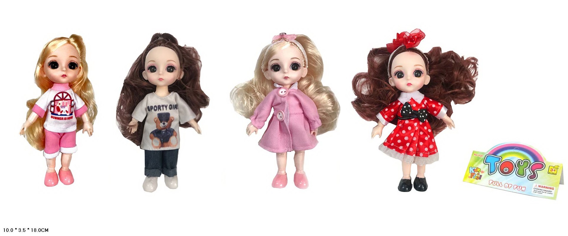 Лялька арт. 3396-102/103/104/105 (360шт/2)   мікс 4 види, в стильному одязі пакет 10*3*18см