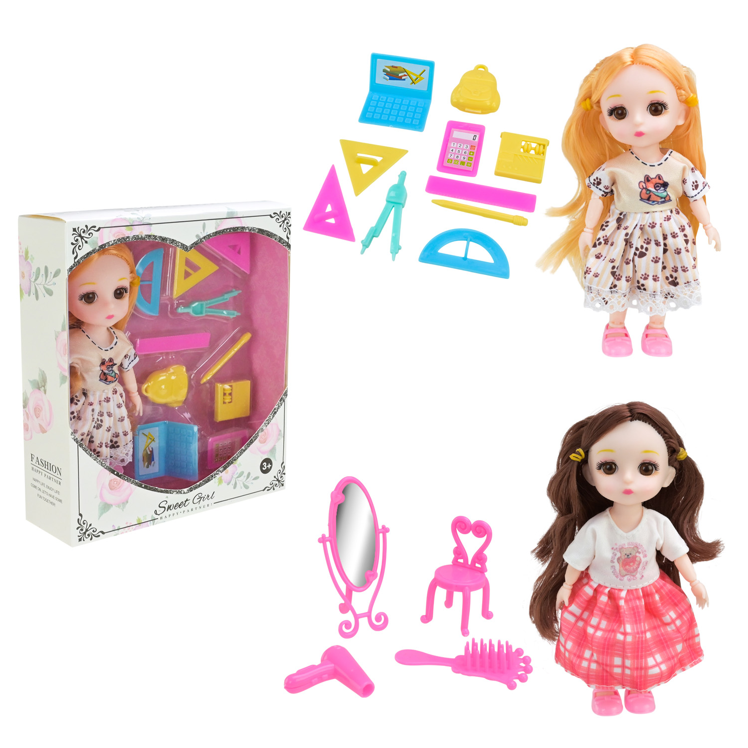 Лялька арт. 3396-136/137 (192шт/2)   мікс 2 види, аксес короб. 15*5*17см