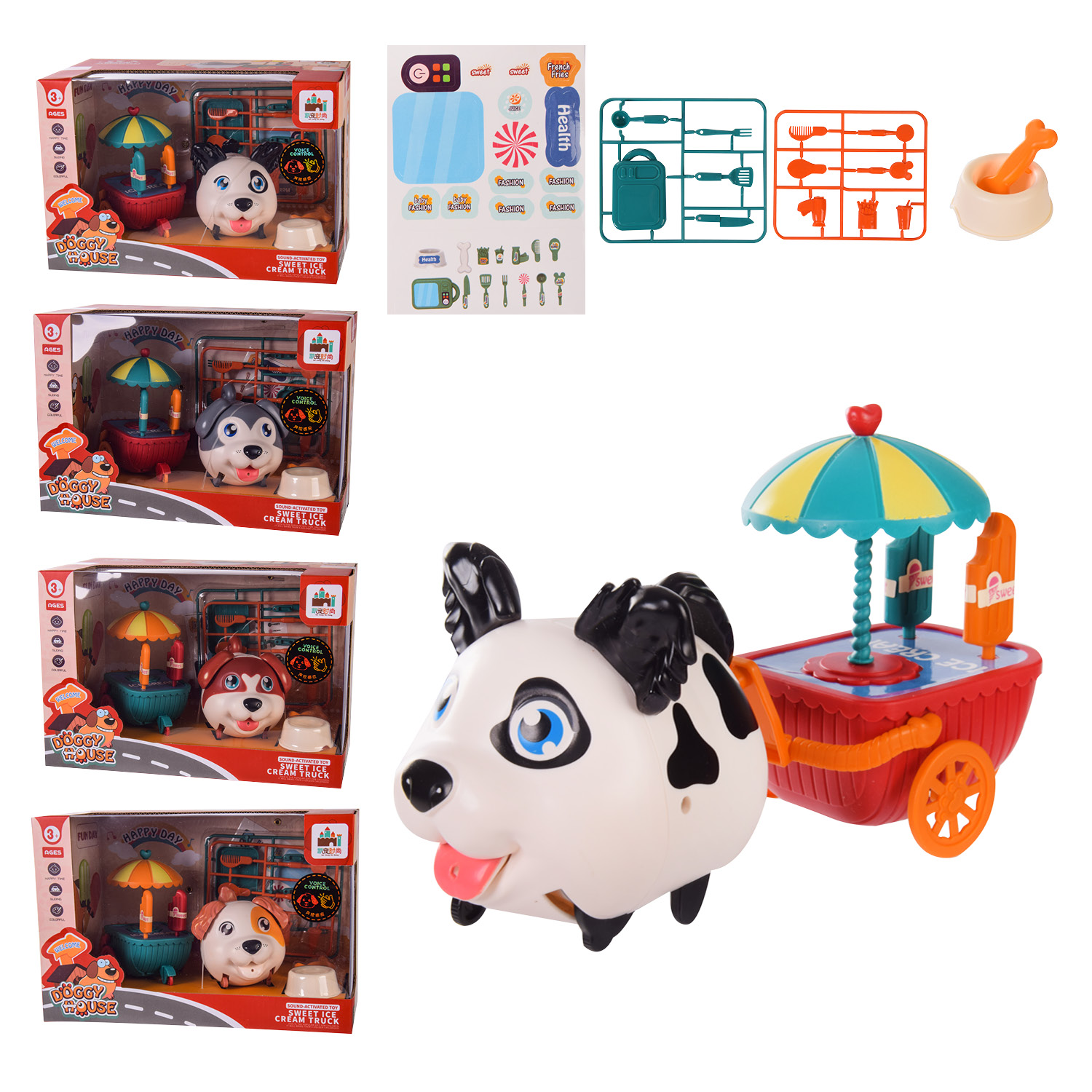 Іграшковий набір з твариною "гарний песик"арт. K-1013 (36шт/2)"Доставка солодкого морозива", 4 види мікс, короб. 27*14,5*18 см, р-н іграшк. 11*8,5* 9 см
