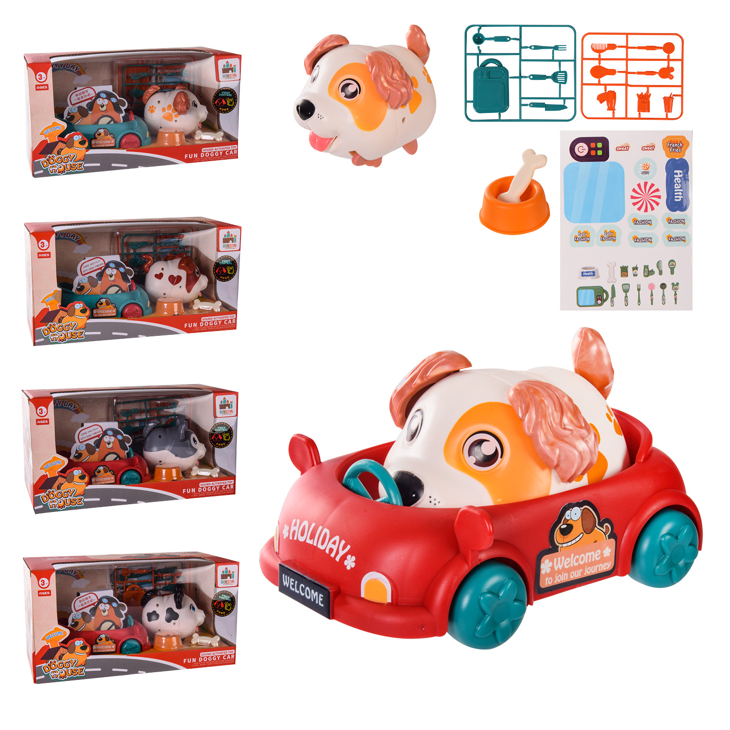 Тварина "гарний песик" арт. K-1009 (36шт/2)"Веселий автомобіль", 4 види мікс, короб. 31*15*16 см, р-р іграшки 11*8,5* 9 см