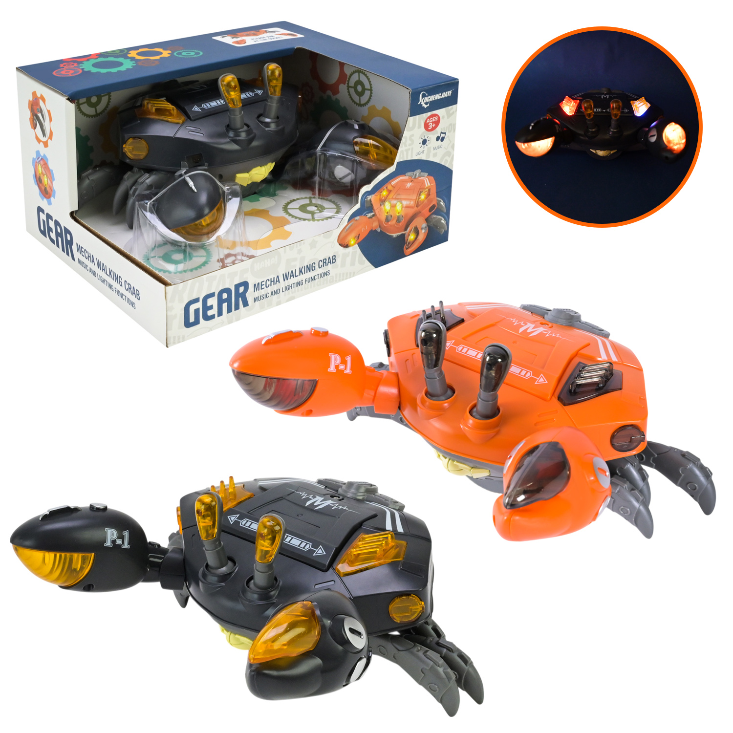 Краб муз. арт. PA-1A (60 шт/2)  2 кольри мікс, батар., муз, світло, у короб. 23*16,5*13 см