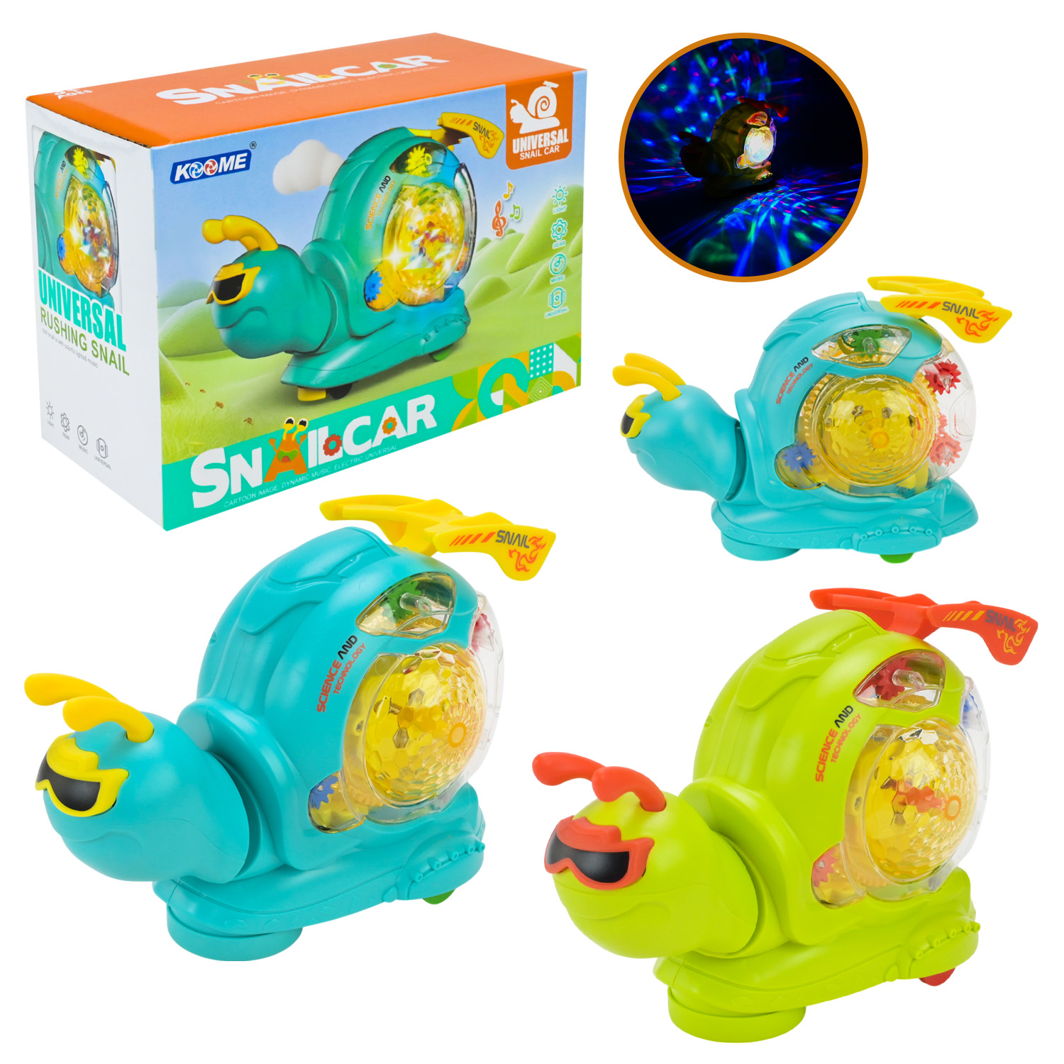 Равлик муз. арт. M08-B (72шт) світ, звук, рух, у короб.18*13*9см