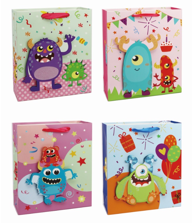 Подарунковий пакет арт. 2373L (180шт) Монстрики 40*12*30 см, 4 види 12 шт пакет./ціна за шт/