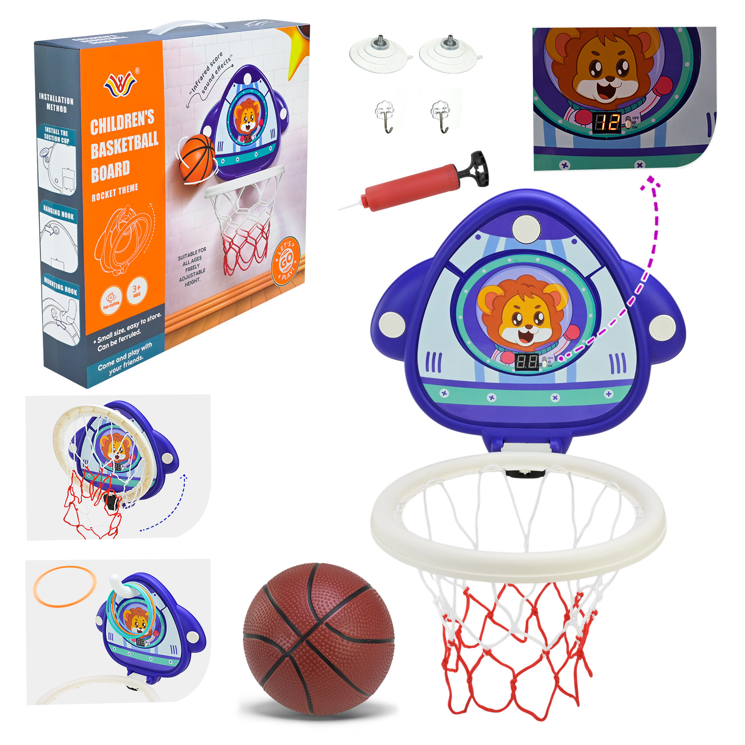 Набір для гри у баскетбол арт. 777-408A (24шт) Ракета 35*6,5*32 см звук,у кор