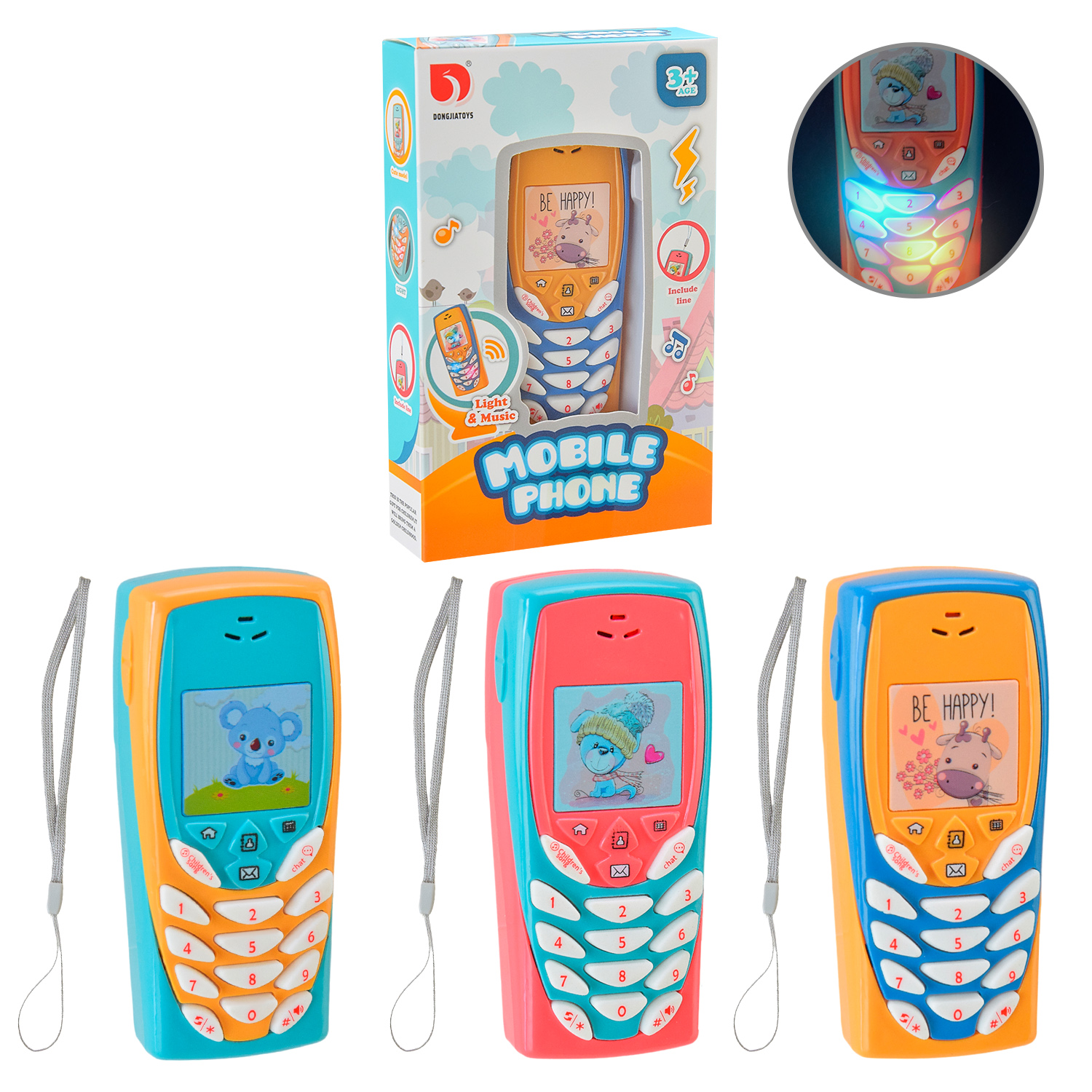 Моб.телефон арт.DJ222 (240шт/2) 3 кольори мікс, батар., р-р12*5*2см, короб.16*12*3,5см