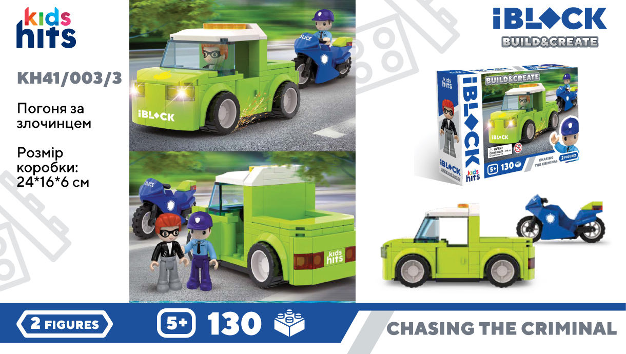 Конструктор Kids hits IBLOCK JUNIOR арт. KH41/003/4 (36шт/2)  130 дет.,Police Motorbike in Pursuit короб. 24*16*6 cm