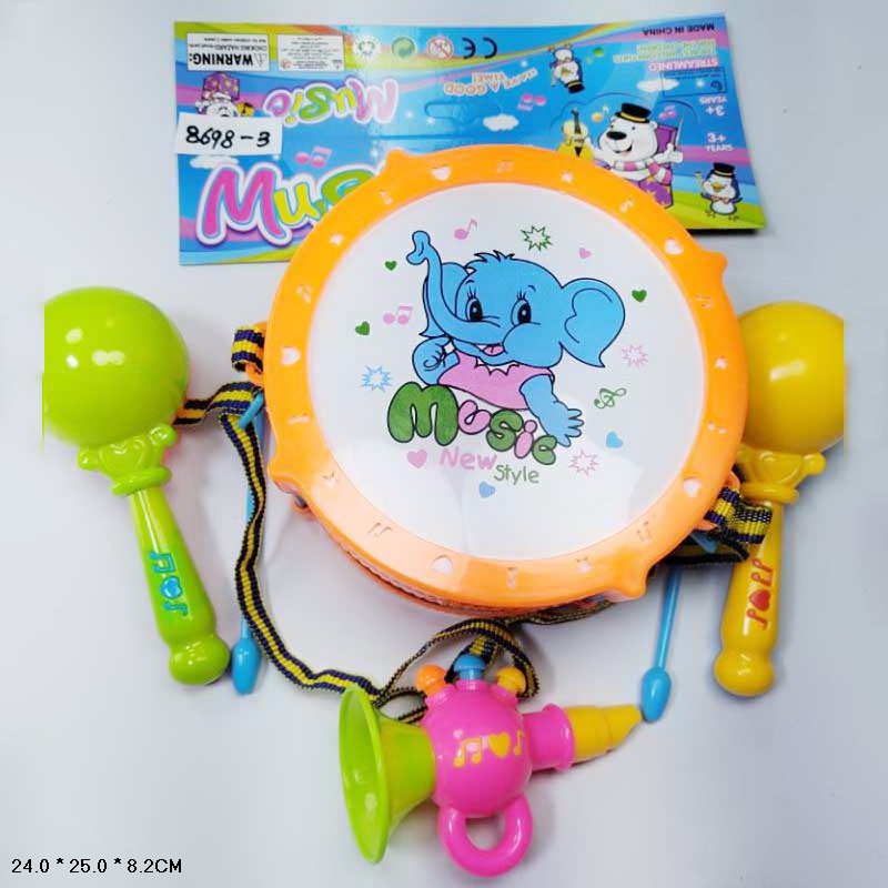 Інструменти муз. арт. 8698-3 (72шт/2) дудка, барабан, маракаси, пакет 25*24*8,2см