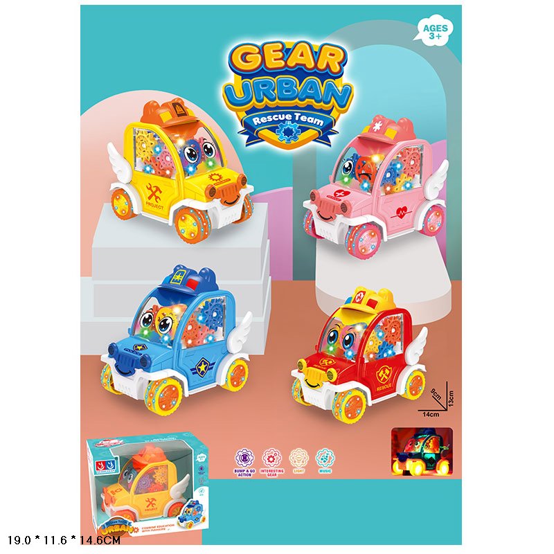 Машинка муз. арт. 88001A (96шт/2)4 кольори мікс, прозорий корпус,кольорові внутрішні деталі, звук,світ.,р-р14*13*9см, короб.19*11,6*14,6см