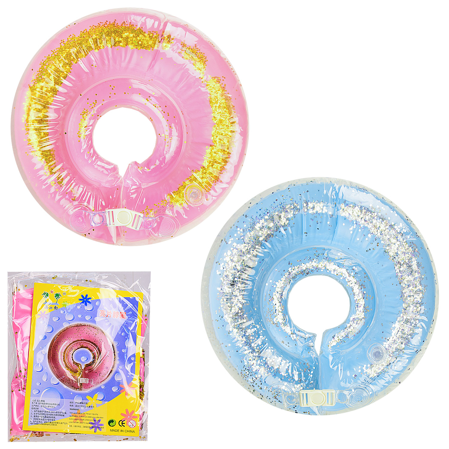 Коло на шию арт. R2013 (80шт) "Блискітки" для плавання малюків у ванній, 2 кольори, р-р упаковки - 20 * 25 см, р-